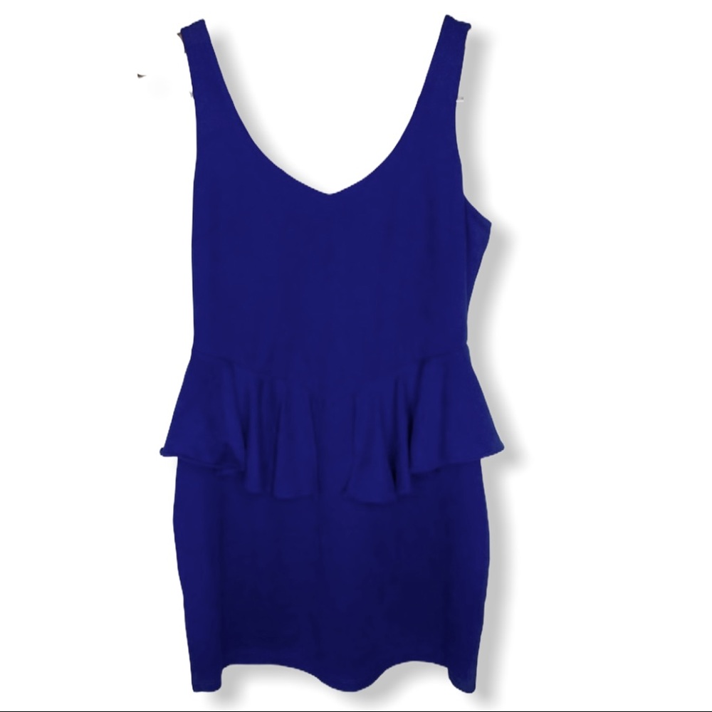 Cobalt Blue Faux Suede Peplum Dress